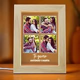 DEREGALOOS Lámpara Personalizada con Fotos Collage y Luz LED. Marco Iluminado con Nombre. Regalo Original para Parejas San Valentín Aniversario y Decoración Romántica