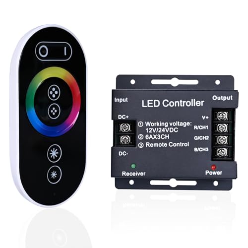 GOMING DC 12V-24V 18A RF PWM RGB Controller with Touchable Button Remote Control Suitable for RGB LED Strip Lights