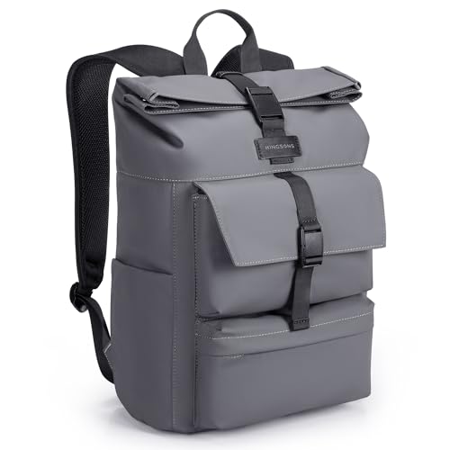 Kingsons Mochila de viagem latop para mulheres e homens, impermeável, leve, grande capacidade, mochila para o dia, Cinza, Mochilas para laptop de viagem