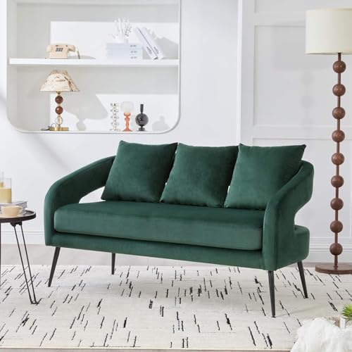 FRITHJILL 53.7" Modern Velvet Loveseat Sofa with 3 Pillows, Small