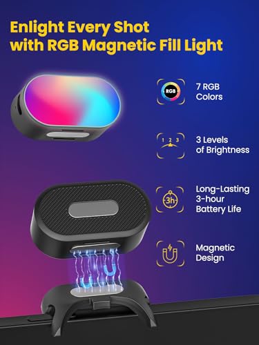 AOCHUAN Magnetic RGB LED Light, 7 Color Temperature, 3 Brightness Adjustment, 180 Mins Long-Lasting, Gradient Mode, Flash Mode 180° Fill Light for AOCHUAN Stabilizer - image 2