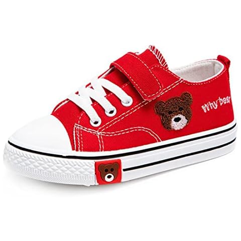 DEBAIJIA Niños Zapatos de Lona Niña Zapatillas de Correr Niño Zapatillas de Running Casual Sneakers Transpirable Antideslizante Ligeras Unisex EU 26 Rojo Cover