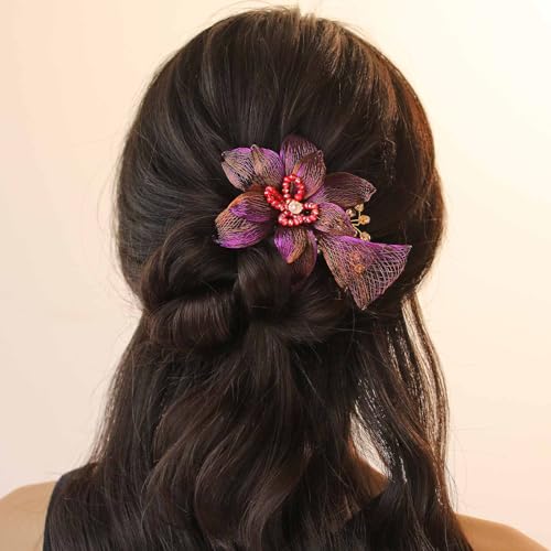 Pinza para pelo tipo flor con cristales, hecha a mano miniatura 5