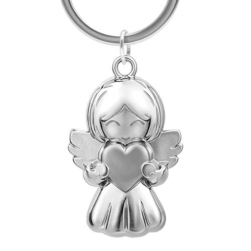LOLANIUT Porte-clés ange gardien avec cœur, pendentif ange gardien en argent, porte-clés ange gardien symbolise l'amour et la protection, ange gardien pour...