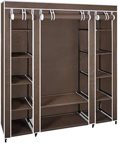 Anva Wardrobe Almirah Collapsible Organizer Storage for Clothes Cupboard Closet with 11 Cabinets & 1 Long Shelves Foldable Portable Non-Woven Fabric Wardrobe for Home Bedroom 150x46x177 cm Brown