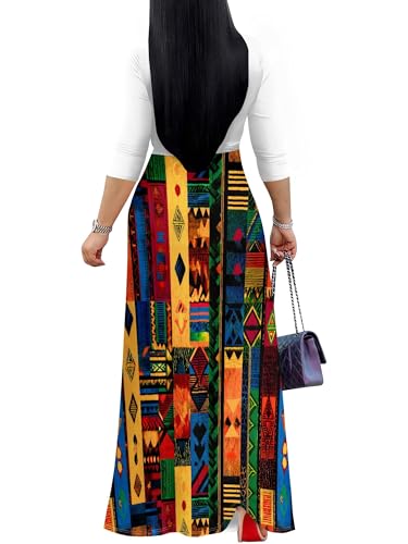 Image of PinkPatty Plus Size Maxi Dresses for Women Casual Flowy Long Dress 3 /4 Sleeve V Neck Wrap Dress with Belt