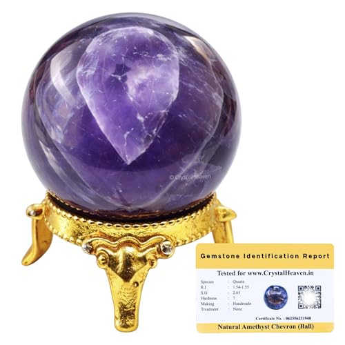 Image of Certified Amethyst Chevron Crystal Ball for Meditation | Premium Crystal Vastu Items for Home and Feng Shui Items for Good Luck - Pooja Supplies and Spiritual Practices (1.5 inch Inch)