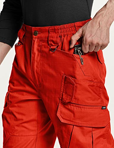 Cqr Men's Tactical Pants, Water Resistant Ripstop Cargo Pants, Lightweight Edc Work Hiking Pants, Outdoor Apparel, Ripstop Mag Pocket Rescue Orange, 38W X 34L #TOP4