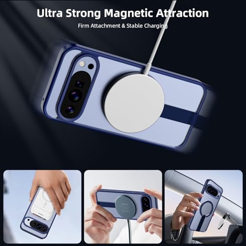 Coque Google Pixel 9 Pro compatible MagSafe avec béquille arrière antichoc fine bleue - 3