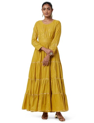 Image of BIBA Women's Fit and Flare Knee Length Cotton Flared Printed Dress