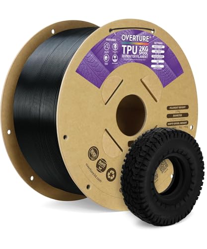 Image of OVERTURE TPU Filament 1.75mm Flexible Roll, 95A Soft 3D Printer Filament, 2kg Spool (4.4 lbs), Fit Most FDM Printer (TPU 2kg Black 1-Pack)