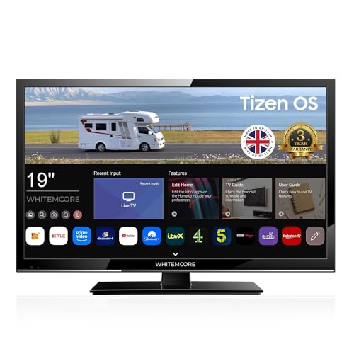 WHITEMOORE 19 12V/24V Smart TV Tizen OS WiFi Netflix Prime Airplay HDMI/USB for Caravan/Truck/Boat 3-Year Warranty