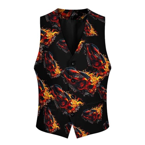 Fire Sports Car Men's Suit Vest Waistcoat Vests Formal Dress with 2 Pockets for Business Casual Tuxedo3