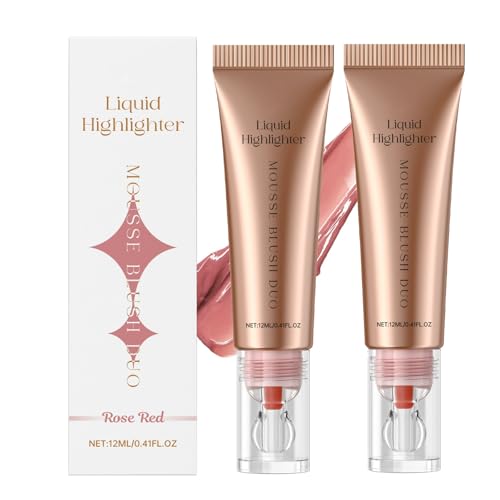 Liquid Highlighting Blush - 2PCS | Rubor Líquido E Iluminador En Gel Para Un Resplandor Radiante, Aplicación Suave Y Ligera, Set De Barras De Contorno Y Rubor (Rosa Rojo)