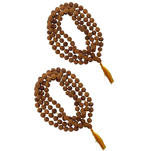 NAISHA Rudraksha Mala 108+1 Beads Necklace, Seed Bead Natural Himalaya 5 face Panch Mukhi Rudraksha Seed, Prayer Beads, Wrist Mala Wrap, Jaap Mala, Bracelet Bead Size 7 mm (Pack of 2)