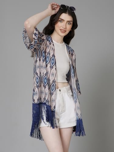 Image of PURYS Floral Print Shrug for Women | Lightweight Georgette Kimono| Versatile Casual Shrug for Layering and Summer Fashion