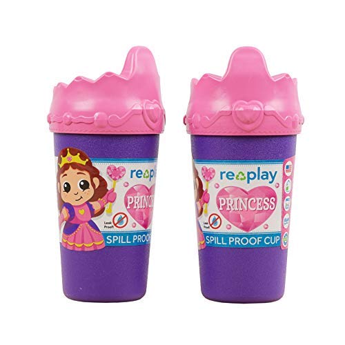 Re-PlayMade in USA 10 Oz. Sippy Cups for Toddlers, Set of 2 - Reusable Spill Proof Cups for Kids, Dishwasher/Microwave Safe - Hard Spout Sippy Cups for Toddlers 3.13" x 6.25", Princess Crown