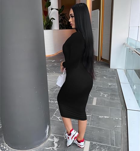 Nimsruc Womens Autumn Casual Sexy Long Sleeves Bodycon Dress Basic Pencil Midi Club Dresses3