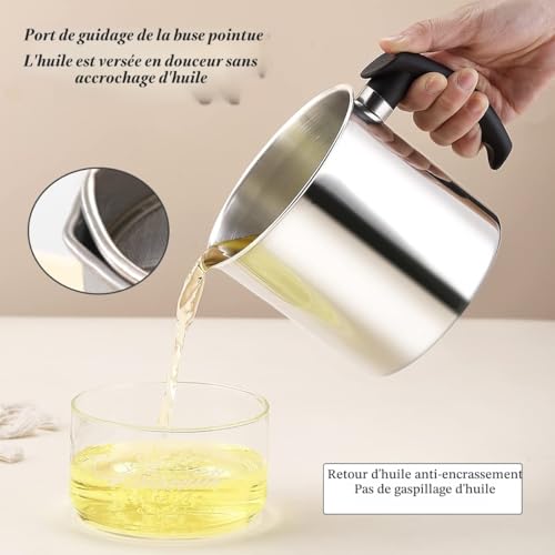 Récipient de graisse Kyraton Bacon avec passoire, récipient d’huile en acier inoxydable de 1,4 L, stockage de graisse en pot avec couvercle – vue 6