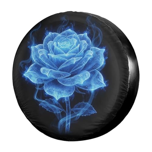 Image of Delerain Rose Blue Flame Spare Tire Covers for RV Trailer SUV Truck and Many Vehicle, Wheel Covers Sun Protector Waterproof (15 Inch for Diameter 27 inch-29 inch)