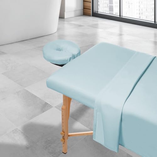 Saloniture 3-Piece Flannel Massage Table Sheet Set - Soft Cotton Facial Bed Cover - Includes Flat and Fitted Sheets with Face Cradle Cover - Blue - Thumbnail 6