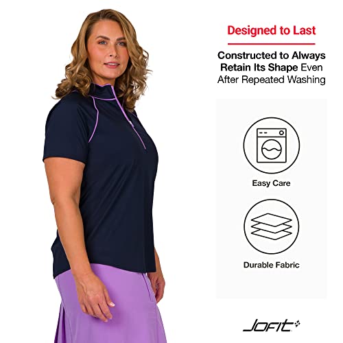 Jofit Apparel Women’s Athletic Clothing Short Sleeve Tipsy Top For Golf & Tennis, Size Large, Midnight Blue #TOP4