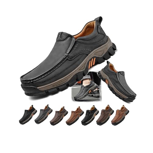 Enjerr Orthopedic Slip-On Balance Shoes Men, Breathable Non-Slip Leather Loafers with Arch Support, Casual Comfortable Walking & Travel Shoes - Main Image