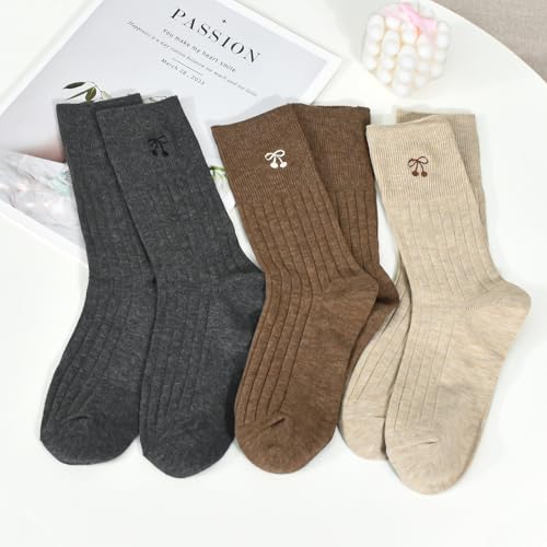 Image of Women's Cute Crew Socks, Casual Athletic Cotton Bowknot Cherry Calf Novelty Socks for Women