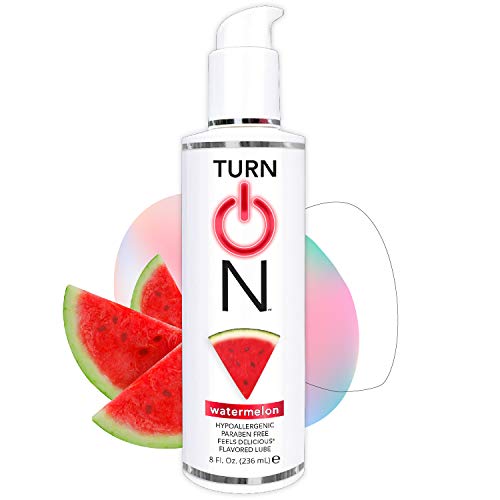 Turn On Watermelon Flavored Edible Sex Lube 8 Ounce Premium Personal Lubricant, Long Lasting Formula for Condom Safe Vegan Ph Balanced Hypoallergenic & Paraben Free Intimacy, Oral Lube for Men & Women
