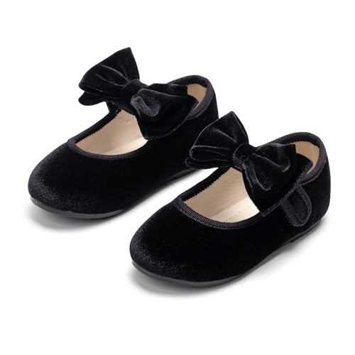 Image of PHIRAMIN Toddler Flower Girl Glitter Dress Shoes Little Girl Ballet Flats Bow Wedding Party