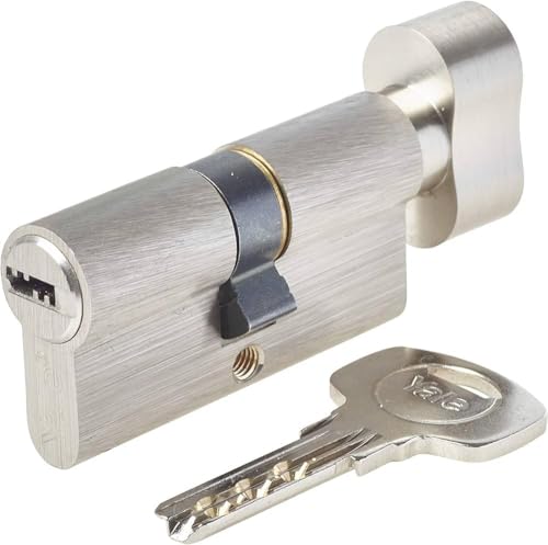 Yale 30X30BT YC1000+ -Cilindro de Cerradura 30 x 30 mm, 6 pasadores – Apertura con botón Exterior, Interior, Puerta de Entrada, 4 Llaves Reversibles, niquelado, níquel, 30x30 Bouton