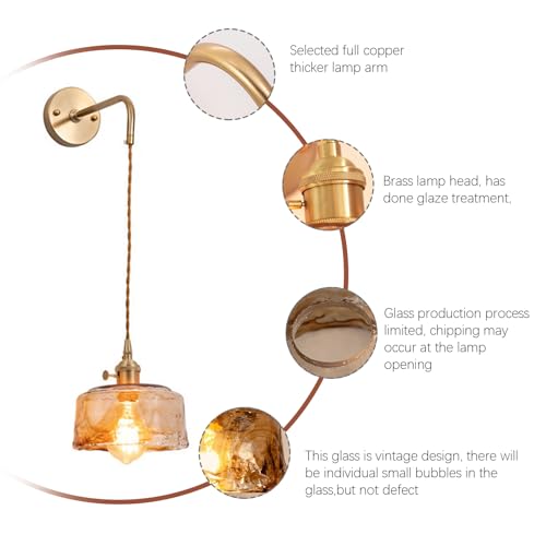 YOOCHUENG Glass Wall Lights Amber,Vintage Wall Lamp with Switch Indoor,E27 (Bulb Not Included) Light Fitting for Bedroom Bedside Living Room (Style B) - Image 3
