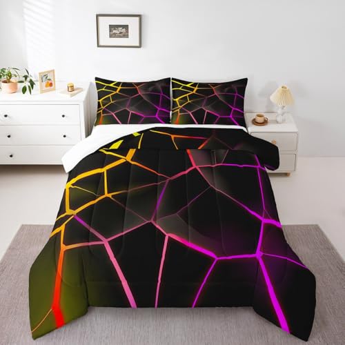 Image of Feelyou Geometric Honeycomb Comforter Set Red Stereoscopic Hexagon Comforter for Kids Boys Girls Beehive Hexagon Bedding Set Geometric Duvet Set Simplistic Room Decor Quilt Twin Size Boys