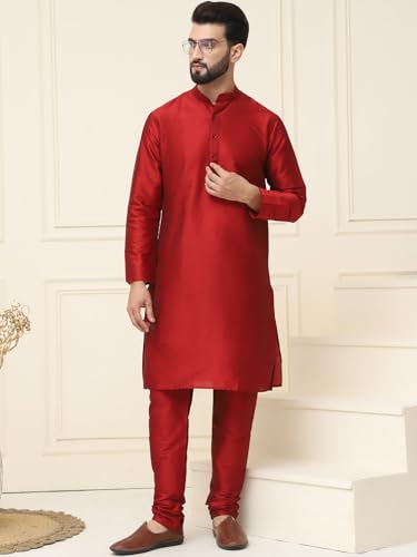 Image of SOJANYA Men's Dupion Silk Solid (Since 1958 Kurta Set & Churidaar Pyjama
