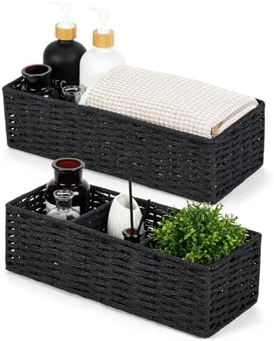 Amazon.com: ALELION Black Bathroom Basket - Wooden Toilet Tank Paper ...