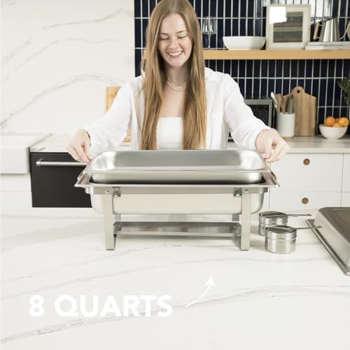 Alpha Living 4 Pack Chafing Dish Full Set – Stainless Steel Catering Chafer with Lids, Pans & Fuel Holders – Buffet Food Warmers for Parties, Events & Weddings – Alpine Gray Handles - Image 5