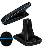 Color: negro y azul. AERZETIX: Funda para palanca de cambios y freno de mano de piel sintética negro/azul