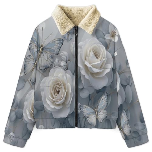 Veste polaire femme gris anthracite et chaude en sherpa à zip papillon pour hiver