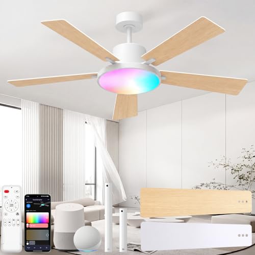 CINOTON 52" Smart Ceiling Fans with Lights and Remote, App Control, White