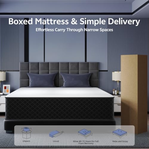 Image of Swbvs 14 Inch King Hybrid Mattress - Firm Memory Foam & Pocket Spring Bed in a Box, Cooling Gel, CertiPUR-US Certified