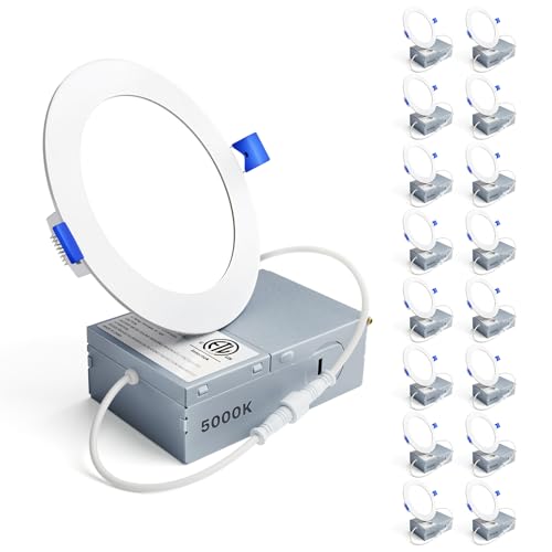Image of Ensenior - 16 Pack, 4 Inch Ultra Thin Ceiling Recessed LED with Junction Box, 5000K Daylight, 9W 75W Eqv, Dimmable Can-Killer Downlight, High Brightness 750LM - ETL & Energy Star Certified
