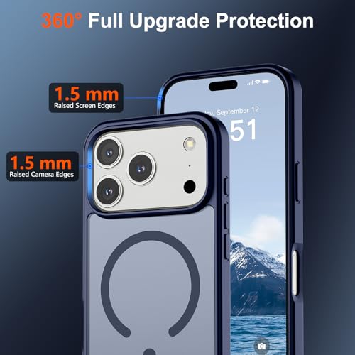 Image of SUPFINE Magnetic for iPhone 17 Pro Case (Compatible with MagSafe)(Military Grade Drop Protection) Translucent Matte Shockproof with Anti-Fingerprint Phone Cover,Navy Blue
