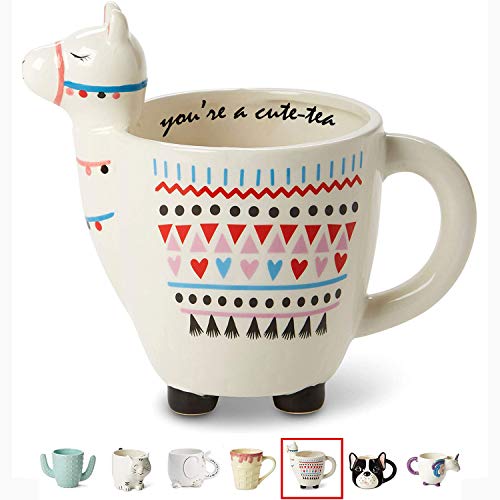 White Ceramic Coffee or Tea Mugs: Tri-Coastal Design"You're A Cute-Tea" Llama Coffee Mug