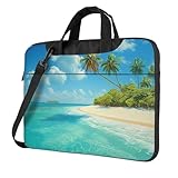 Sandy Beach Palm Tree Island Laptop Bag Triple Layer Protection Shockproof Crossbody Laptop Shoulder Bag for Men Women, Black, 13 inch