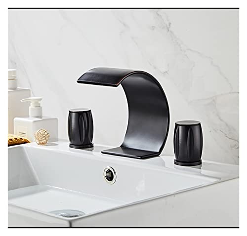 Mitigeur de lavabo salle de bains 3 trous cascade noir mat laiton 8 pouces