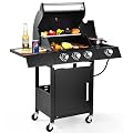 RYHOFOUD 3-Burner w/Side Burner Gas Grill with 241 SQ.IN. Outdoor Grill with 36,000 BTU,Propane Grills with Top Cover Lid,Grills Outdoor Cooking for Patios,Camping,Balcony-Q042