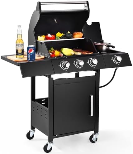 RYHOFOUD 3-Burner w/Side Burner Gas Grill with 241 SQ.IN. Outdoor Grill with 36,000 BTU,Propane Grills with Top Cover Lid,Grills Outdoor Cooking for Patios,Camping,Balcony-Q042