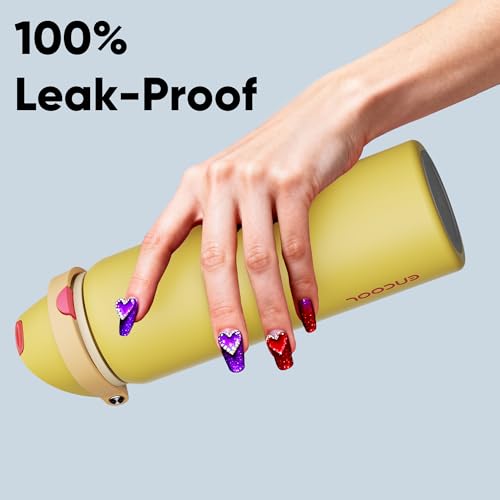 Image of Insulated Water Bottle with Straw - Encool Stainless Steel Water Bottle with Push Button Lid, Leak-Proof & BPA-Free, Keeps Cold for 24 Hours for Sports, Travel, Gym (32 oz, Ginger)