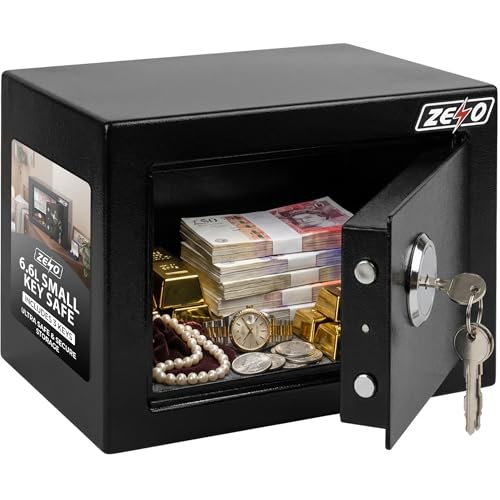 ZENO Safe Box 6.6L | Small Home Security Box For Office Use | Steel Lock Money Storage Vault With Keys | Mini Valuables Lock Box For Cash Jewellery Documents | Compact Steel Unit Includes 3 Keys