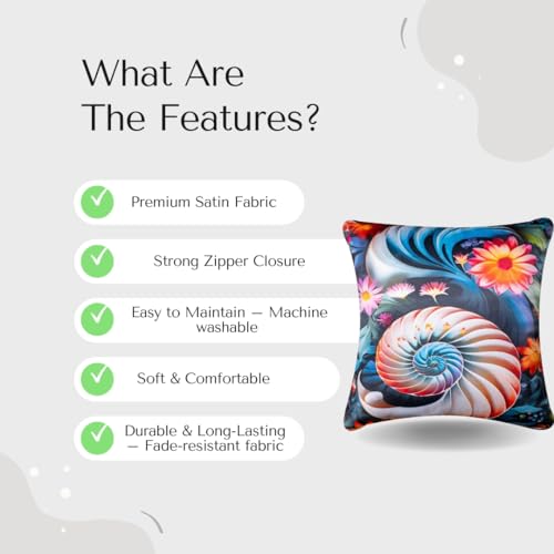 Image of 3D Decorative Satin Sofa Cushion Covers Set of 5, 16 inch x 16 inch, Sofa Cushion Pillow Cover, Zipper Closure, Green, Red and White, Spiral Bloom (16X16 Inches)